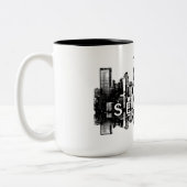 ワシントン州シアトルのスカイラインに黒インク ツートーンマグカップ (左)