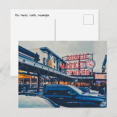 ワシントン州シアトルのフロントビューパイクマーケット ポストカード (正面/裏面)