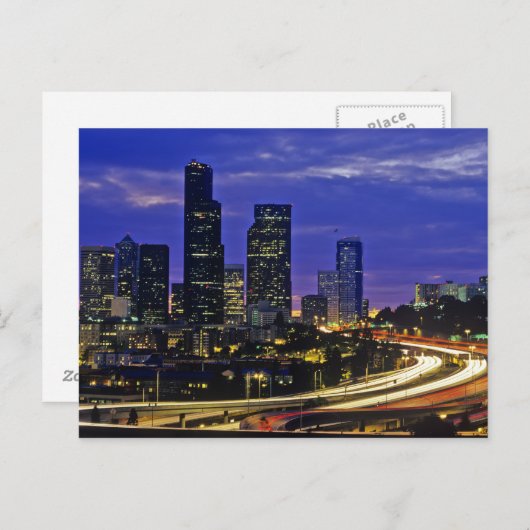 ワシントン州シアトルの夜景 ポストカード (正面/裏面)