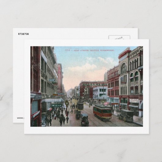 ワシントン州シアトルFirst Ave. 1909ヴィンテージ ポストカード (正面/裏面)
