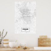 ワシントン州スポケーン（白の上に黒） ポスター (キッチン)