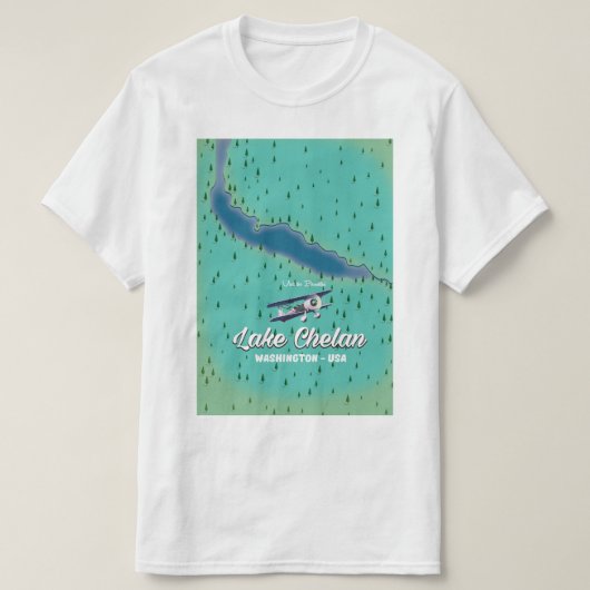 ワシントン州チェラン湖の地図 Tシャツ (デザイン正面)
