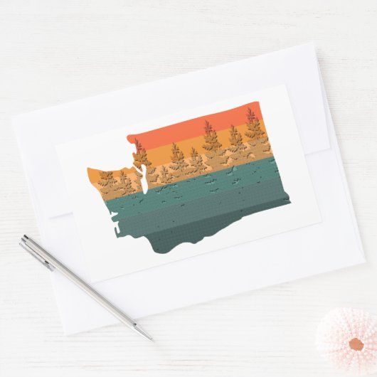 ワシントン州ツリーシルエット 長方形シール (封筒)