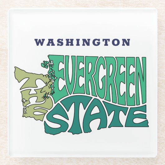 ワシントン州ニックネームワードアート ガラスコースター (正面)