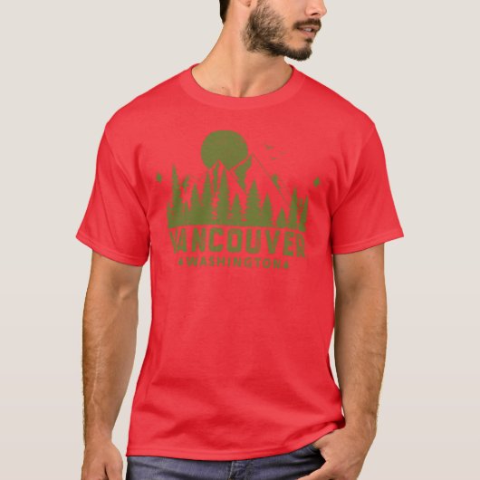 ワシントン州バンクーバー山景観レトロ Tシャツ (正面)