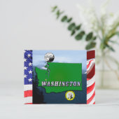 ワシントン州フェイクマップクォーター、シール、山 ポストカード (スタンド正面)