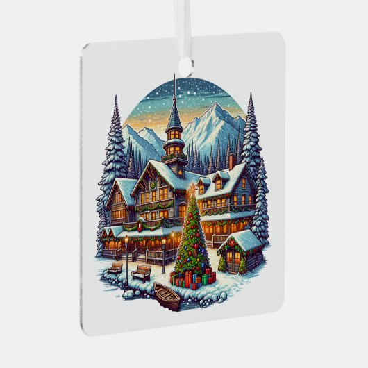 ワシントン州レブンワースのクリスマスタイム メタルオーナメント (正面右)