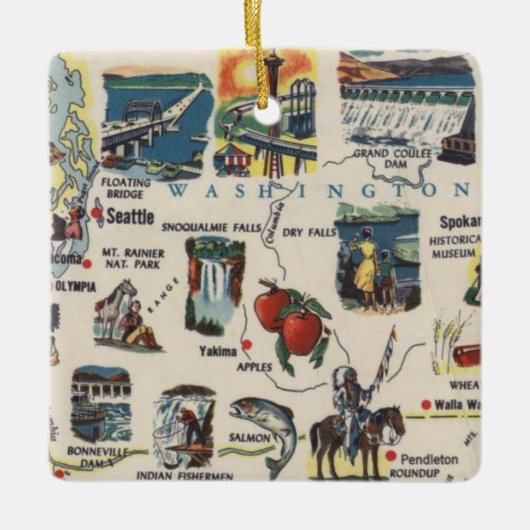 ワシントン州ヴィンテージ観光客 セラミックオーナメント (正面)