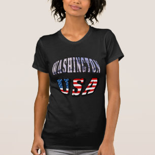 ワシントン州写真と米国国旗の文字 Tシャツ