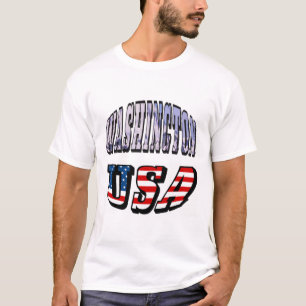 ワシントン州写真と米国国旗の文字 Tシャツ