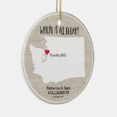 ワシントン州愛カスタムな地図の新しいカップル セラミックオーナメント (右)