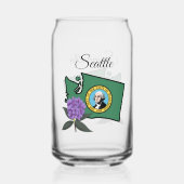 ワシントン州旗とフラワーパシフィックロードデンドロン ガラス缶 (正面)