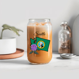 ワシントン州旗とフラワーパシフィックロードデンドロン ガラス缶