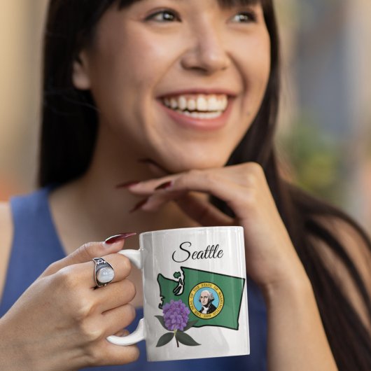 ワシントン州旗とフラワーパシフィックロードデンドロン コーヒーマグカップ