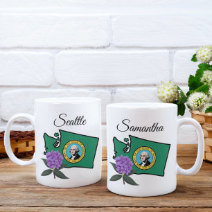 ワシントン州旗とフラワーパシフィックロードデンドロン コーヒーマグカップ