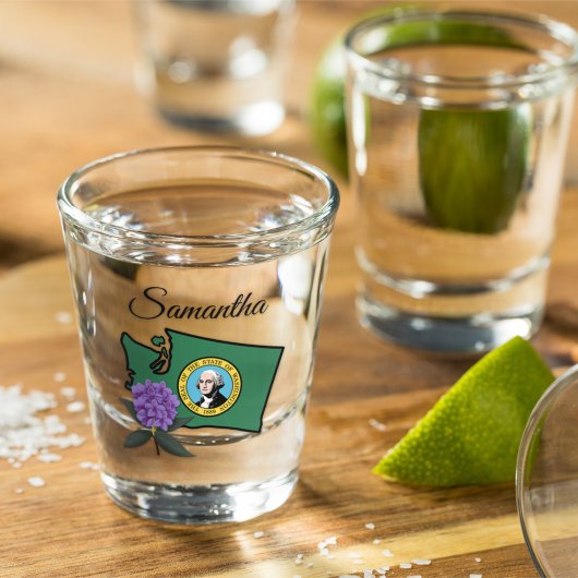 ワシントン州旗とフラワーパシフィックロードデンドロン ショットグラス