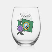 ワシントン州旗とフラワーパシフィックロードデンドロン ステムなしワイングラス (裏面)
