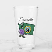 ワシントン州旗とフラワーパシフィックロードデンドロン タンブラーグラス (正面)