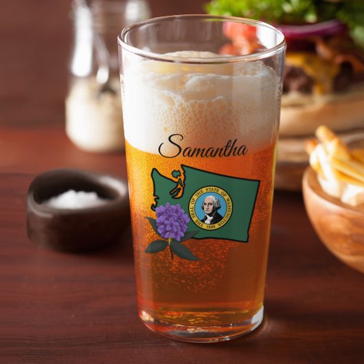 ワシントン州旗とフラワーパシフィックロードデンドロン タンブラーグラス