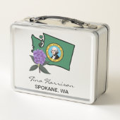 ワシントン州旗とフラワーパシフィックロードデンドロン メタルランチボックス (裏面)