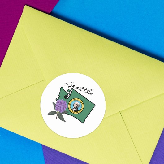 ワシントン州旗とフラワーパシフィックロードデンドロン ラウンドシール