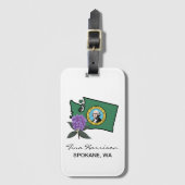 ワシントン州旗とフラワーパシフィックロードデンドロン ラゲッジタグ (正面縦)