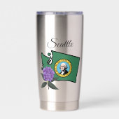 ワシントン州旗とフラワーパシフィックロードデンドロン 保温保冷タンブラー (背面)