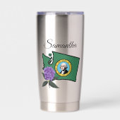 ワシントン州旗とフラワーパシフィックロードデンドロン 保温保冷タンブラー (正面)