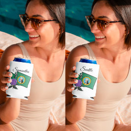 ワシントン州旗とフラワーパシフィックロードデンドロン 缶クーラー