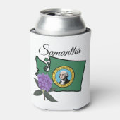ワシントン州旗とフラワーパシフィックロードデンドロン 缶クーラー (缶正面)