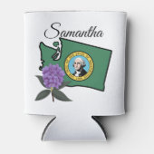 ワシントン州旗とフラワーパシフィックロードデンドロン 缶クーラー (正面)