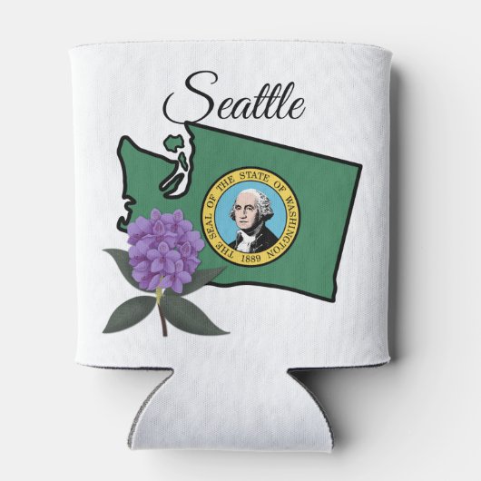 ワシントン州旗とフラワーパシフィックロードデンドロン 缶クーラー (裏面)
