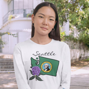 ワシントン州旗とフラワーパシフィックロードデンドロン Tシャツ