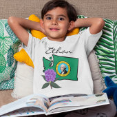 ワシントン州旗とフラワーパシフィックロードデンドロン Tシャツ