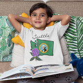 ワシントン州旗とフラワーパシフィックロードデンドロン Tシャツ