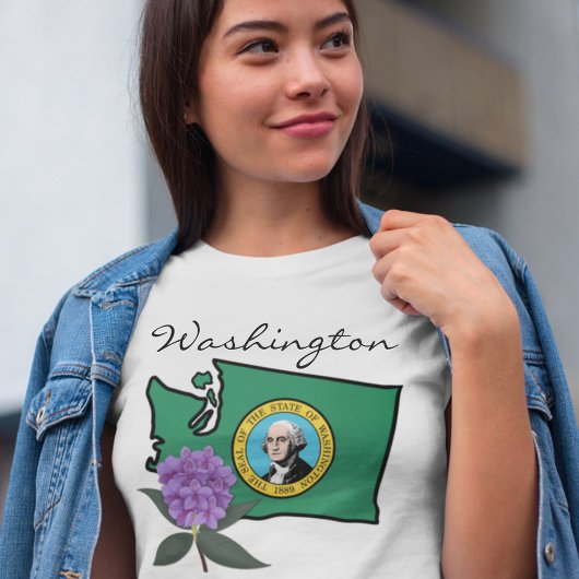 ワシントン州旗とフラワーパシフィックロードデンドロン Tシャツ