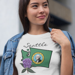 ワシントン州旗とフラワーパシフィックロードデンドロン Tシャツ