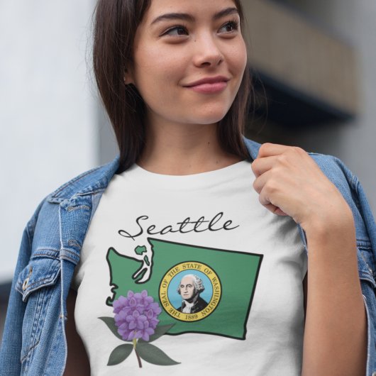 ワシントン州旗とフラワーパシフィックロードデンドロン Tシャツ