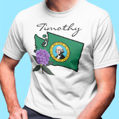 ワシントン州旗とフラワーパシフィックロードデンドロン Tシャツ