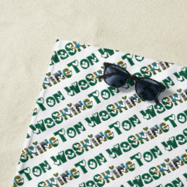 ワシントン州旗タイポグラフィパターンUSA ビーチタオル