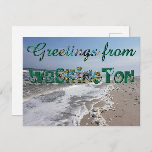 ワシントン州旗ハートUSAからの挨拶 ポストカード (正面/裏面)