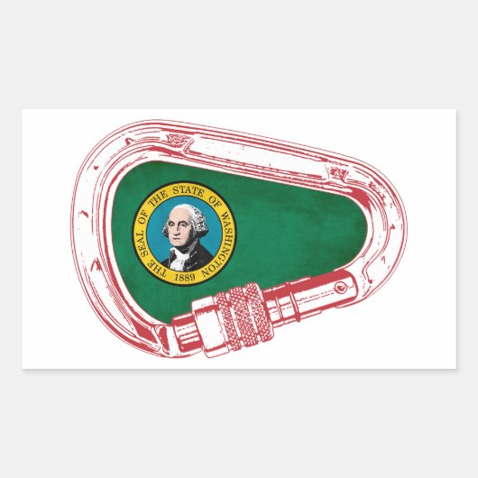 ワシントン州旗登山カラビナー 長方形シール (正面)