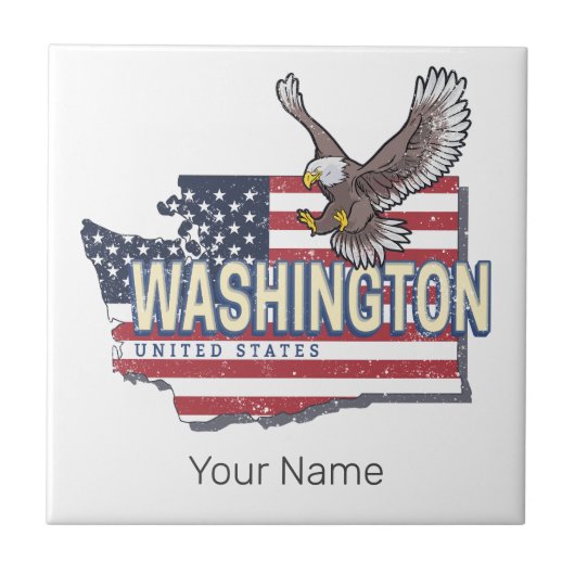 ワシントン州統一された州マップUSAお土産 タイル (正面)