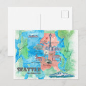 ワシントン州 シアトル 旅行 地図 ポストカード (正面/裏面)
