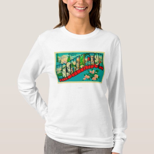 ワシントン州-大きい手紙場面 Tシャツ (正面)
