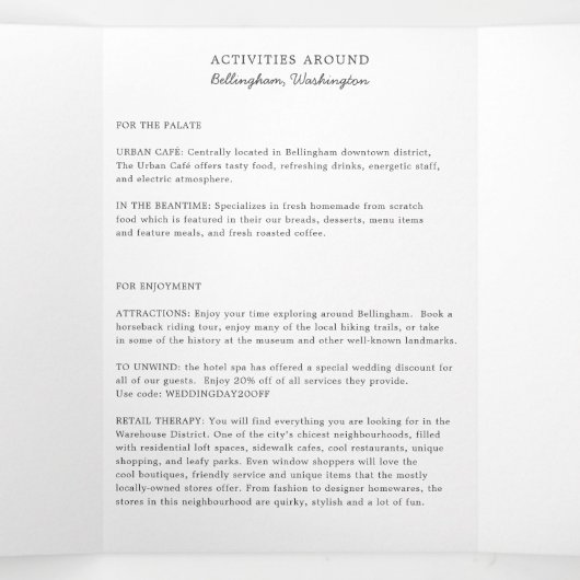 ワシントン結婚のウェルカムレター&旅程 三つ折りプログラム (内部中)