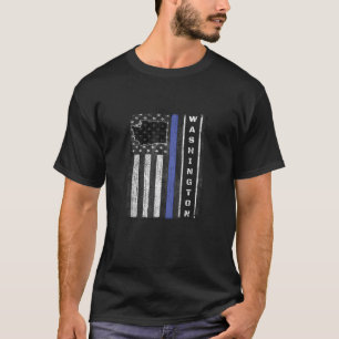 ワシントン薄いブルーライン警察週間レオ米国国旗 Tシャツ