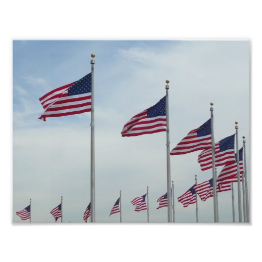 ワシントン記念塔のアメリカ国旗 フォトプリント            (正面)