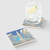 ワシントン記念塔 + 花IIの石造りのコースター ストーンコースター (横)