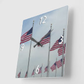 ワシントン記念碑のアメリカ国旗 スクエア壁時計 (傾斜)